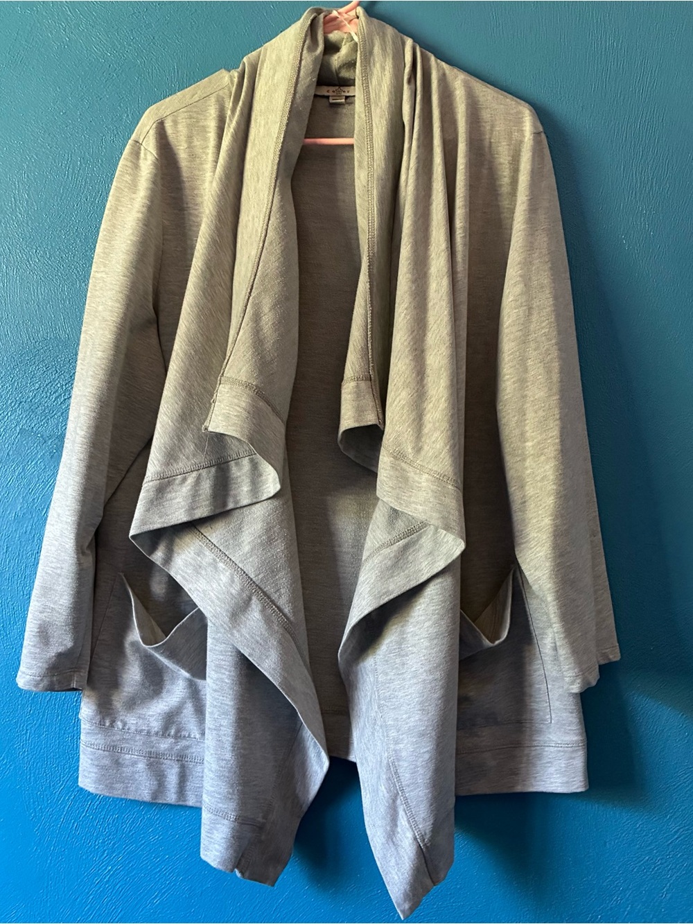 Fever Light Gray Open-Front Draped Women's Cardigan